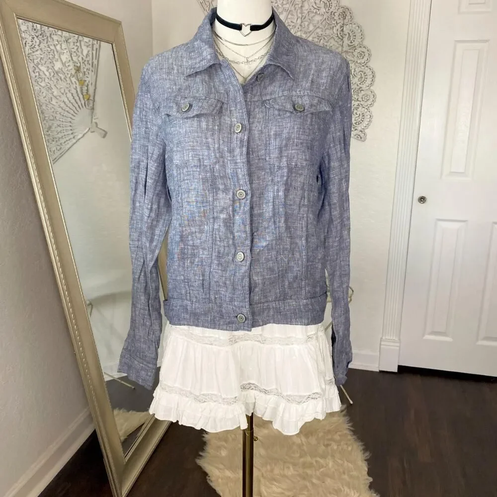 NWT Jones & Co Lightweight Blue 100% Linen Jacket L